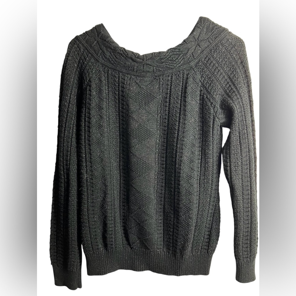 Lauren Ralph Lauren Cable Knit Shimmer Scoop Neck Sweater Size Medium
